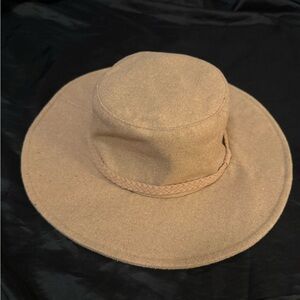 ASN Tan Wide Brim Rancher Hat Braided Band Western Boho Fedora Wool Blend NWT